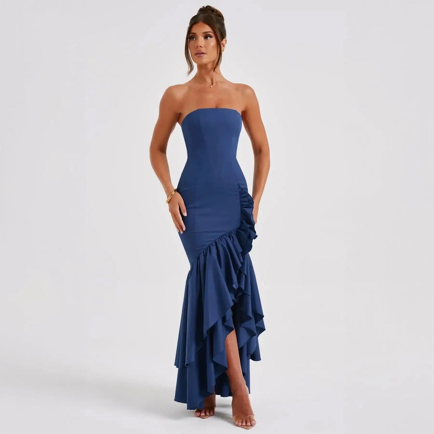Strapless avondjurk voor dames met ruches