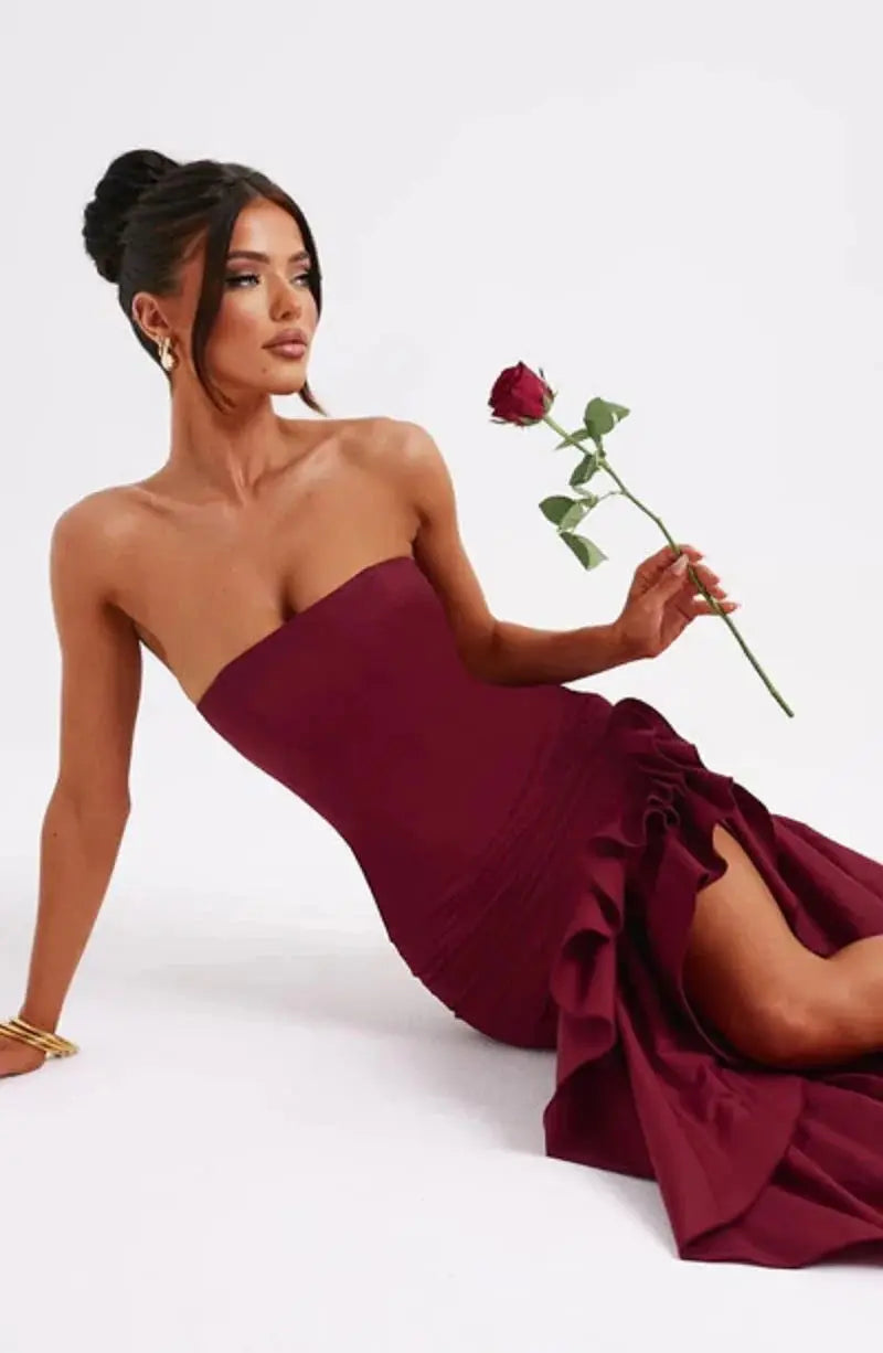 Strapless avondjurk voor dames met ruches