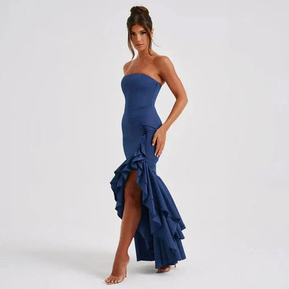 Strapless avondjurk voor dames met ruches