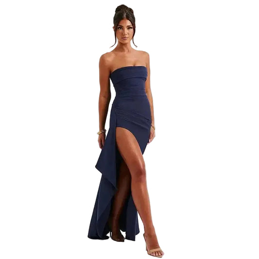 Strapless avondjurk voor dames nauwsluitend met split