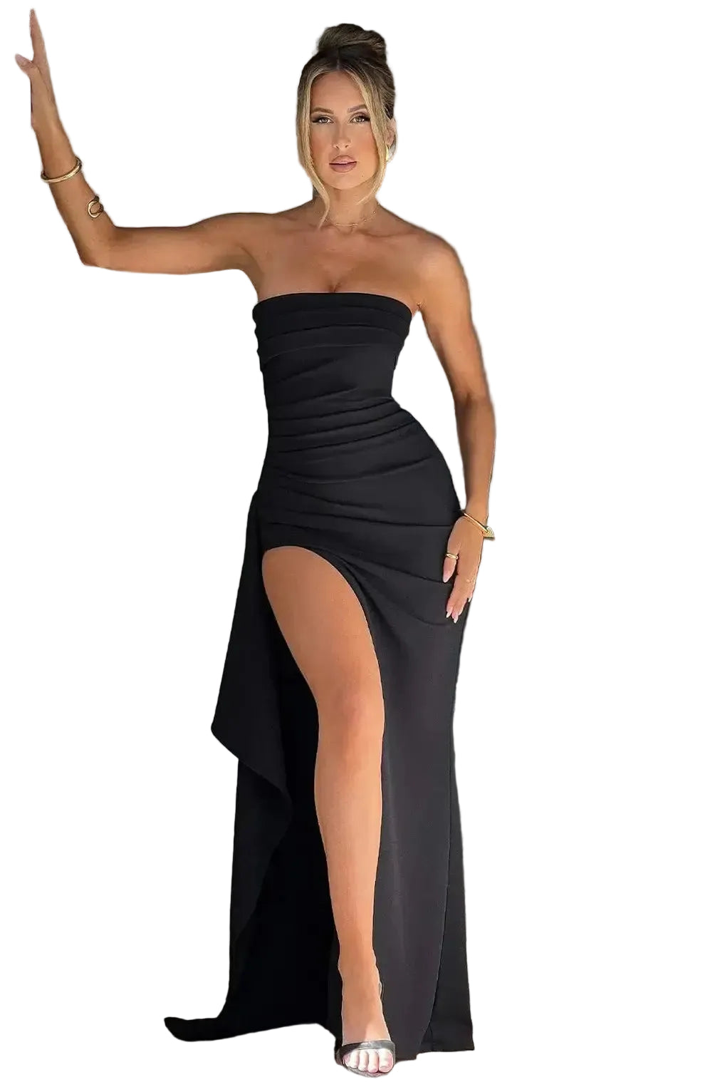 Strapless avondjurk voor dames nauwsluitend met split