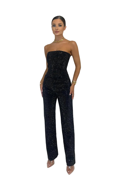 Strapless jumpsuit voor dames met glitter