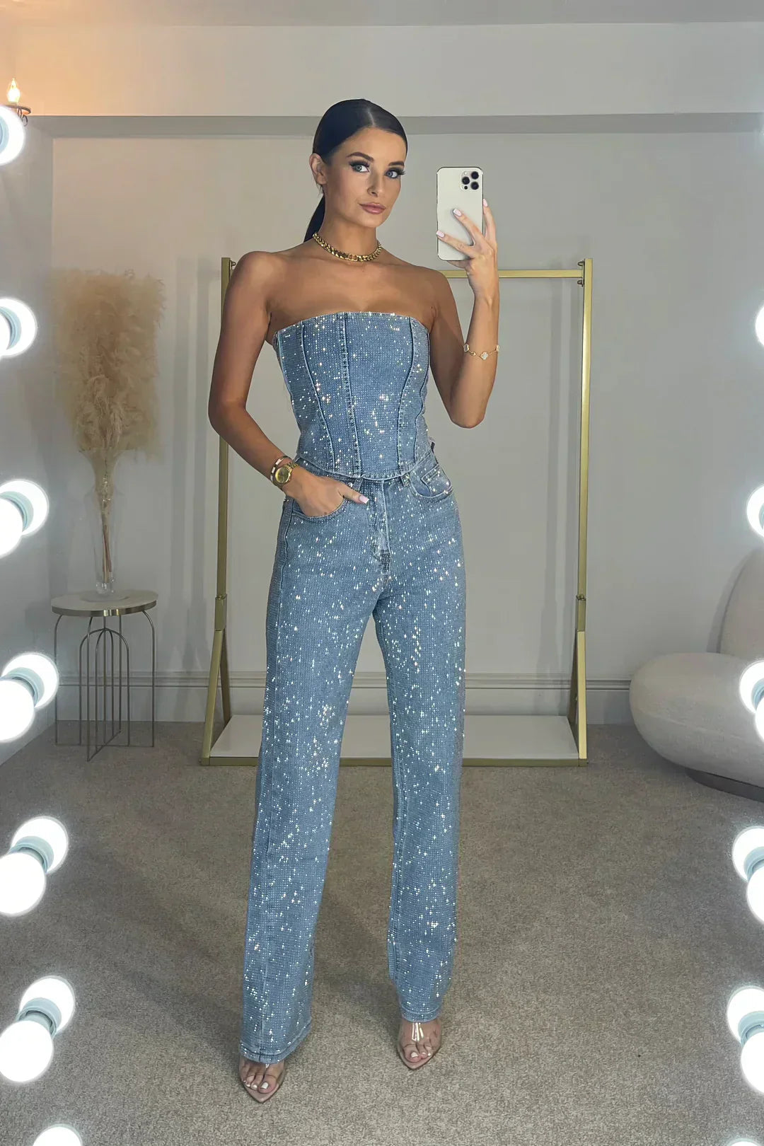 Strapless jumpsuit voor dames met glitter