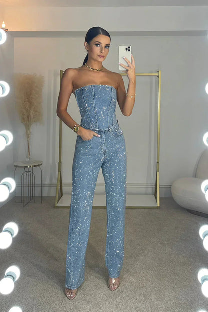 Strapless jumpsuit voor dames met glitter