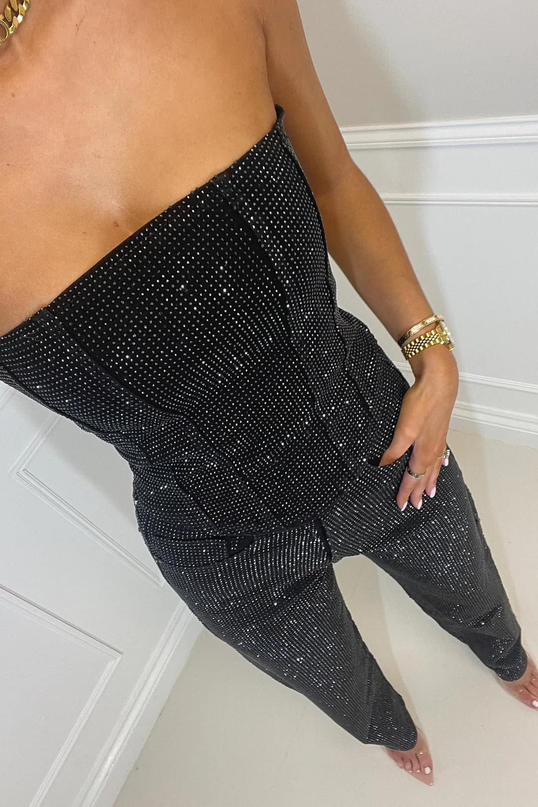 Strapless jumpsuit voor dames met glitter