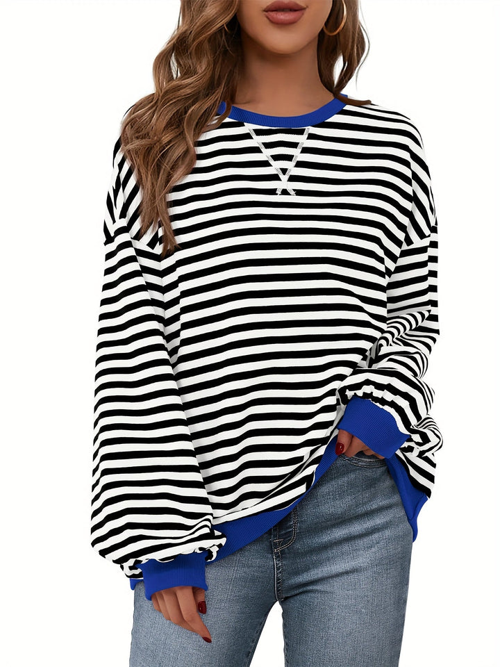Dames sweatshirt met streepdessin en contrastboorden - afbeelding 2