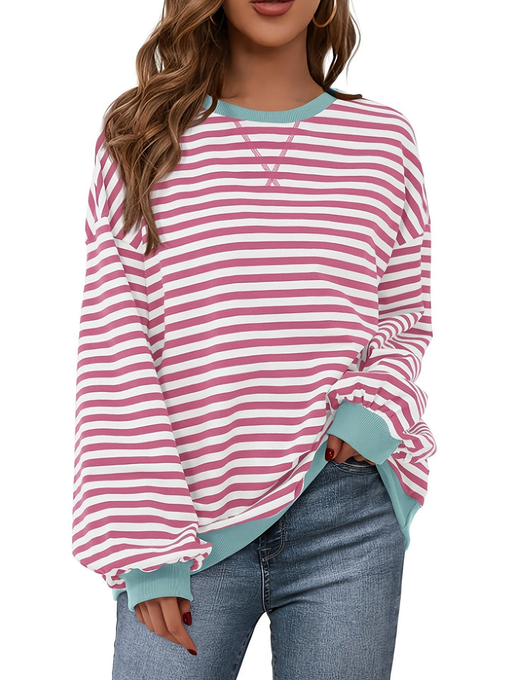 Dames sweatshirt met streepdessin en contrastboorden - afbeelding 3