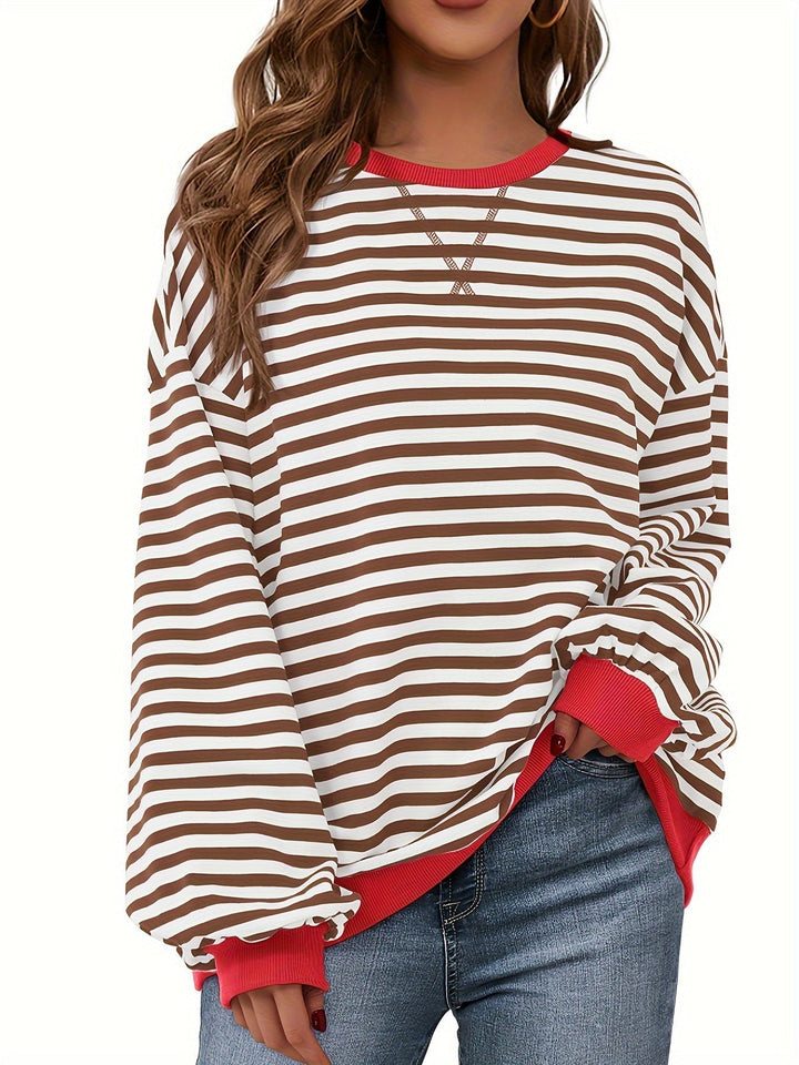 Dames sweatshirt met streepdessin en contrastboorden - afbeelding 6