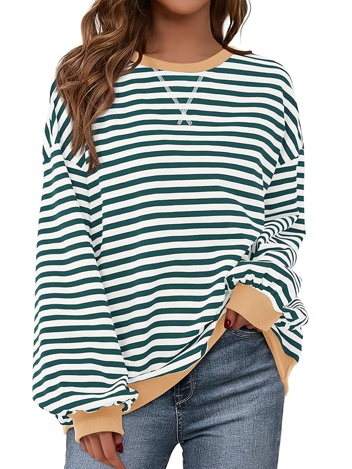 Dames sweatshirt met streepdessin en contrastboorden - afbeelding 7