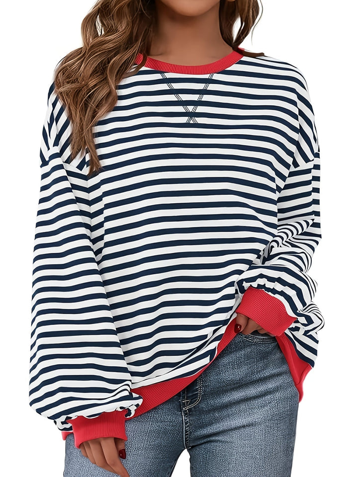 Dames sweatshirt met streepdessin en contrastboorden - afbeelding 8