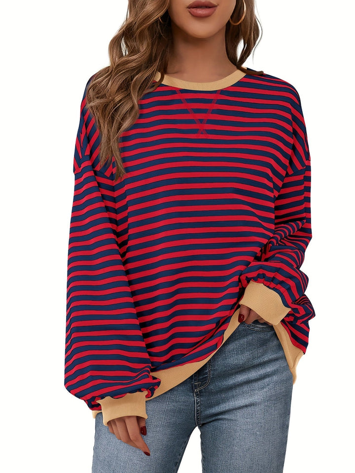 Dames sweatshirt met streepdessin en contrastboorden - afbeelding 9