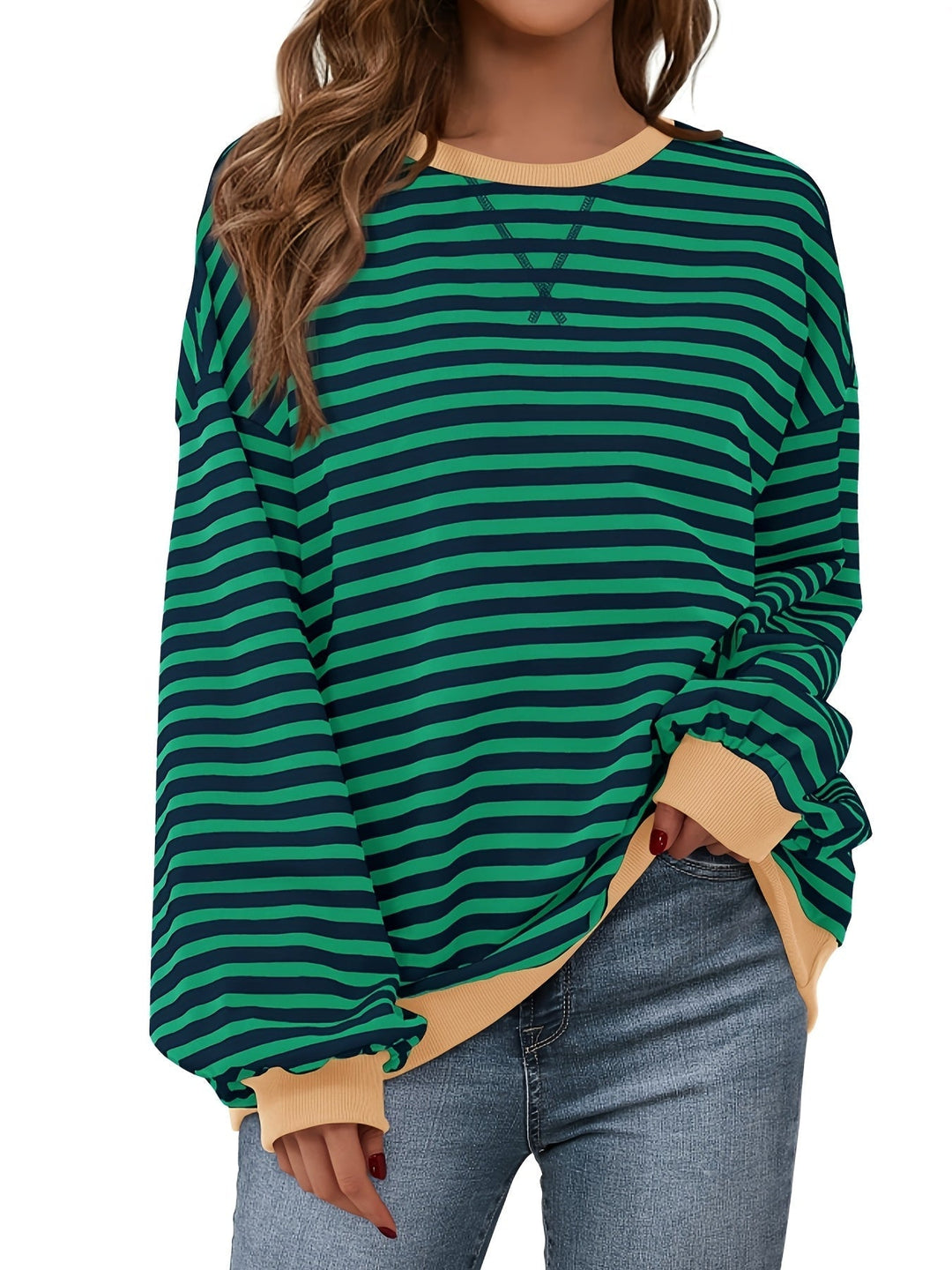 Dames sweatshirt met streepdessin en contrastboorden