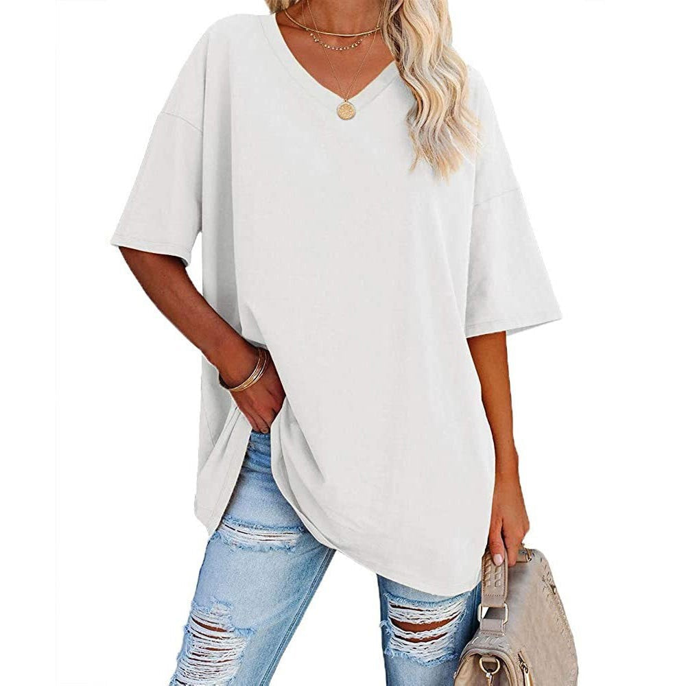Dames oversized T-shirt met V-hals in Wit