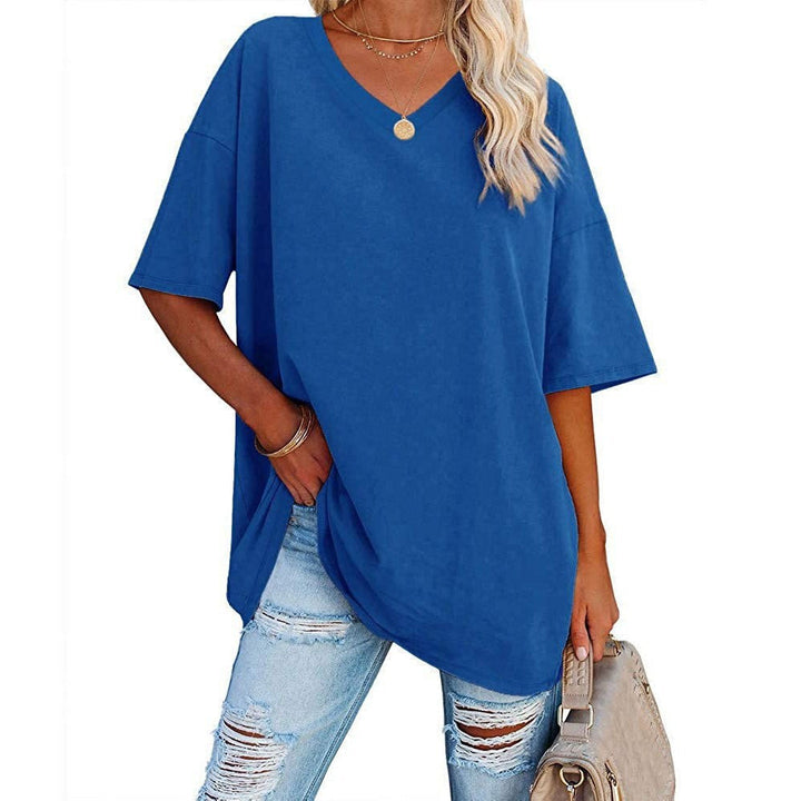 Dames oversized T-shirt met V-hals in Koningsblauw