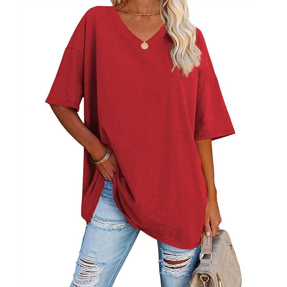 Dames oversized T-shirt met V-hals in Rood