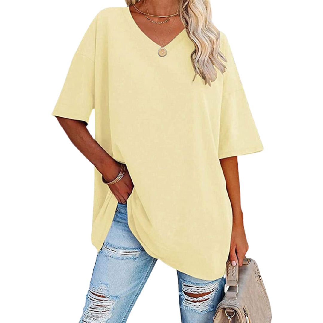 Dames oversized T-shirt met V-hals in Lichtgeel