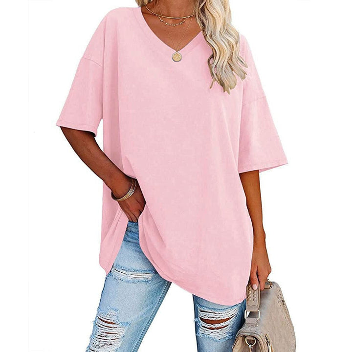 Dames oversized T-shirt met V-hals in Lichtroze