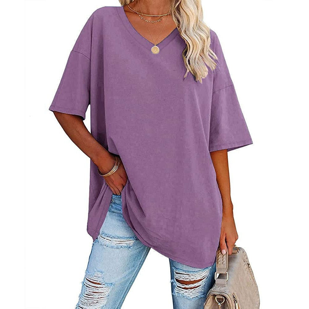 Dames oversized T-shirt met V-hals in Paars