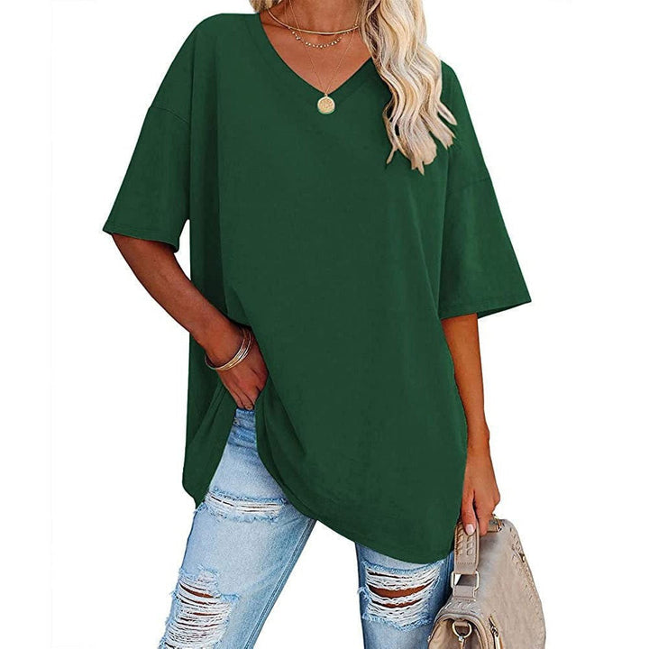 Dames oversized T-shirt met V-hals in Donkergroen