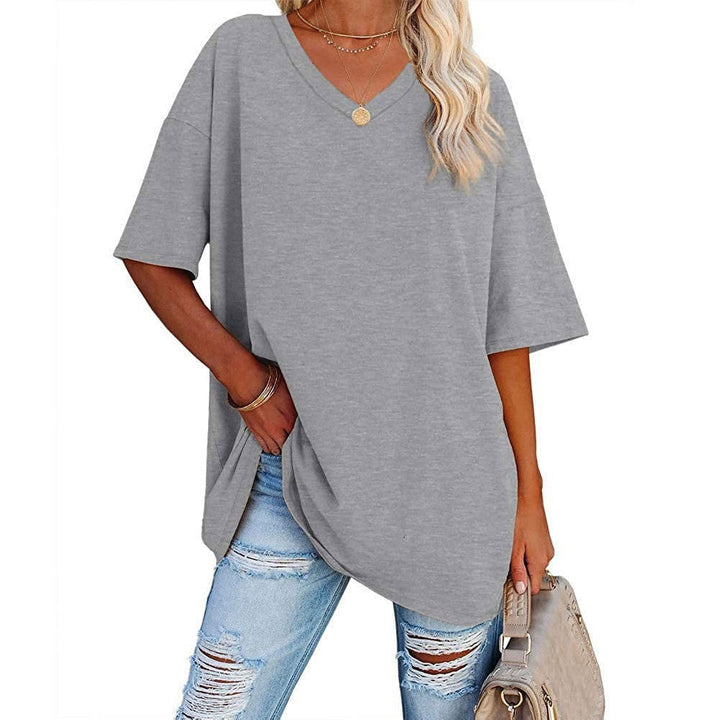 Dames oversized T-shirt met V-hals in Lichtgrijs