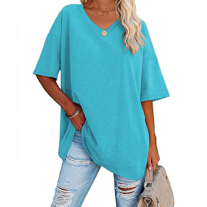 Dames oversized T-shirt met V-hals in Turquoise