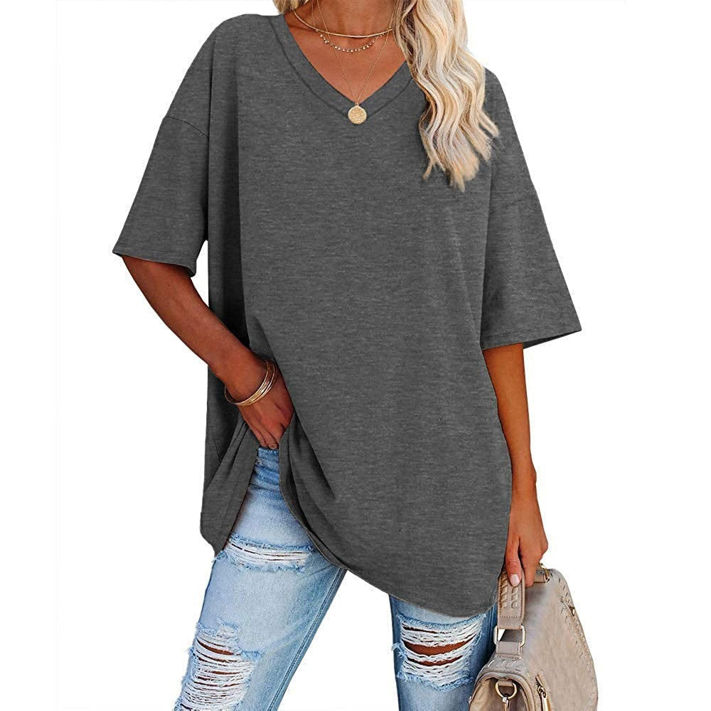 Dames oversized T-shirt met V-hals in Donkergrijs