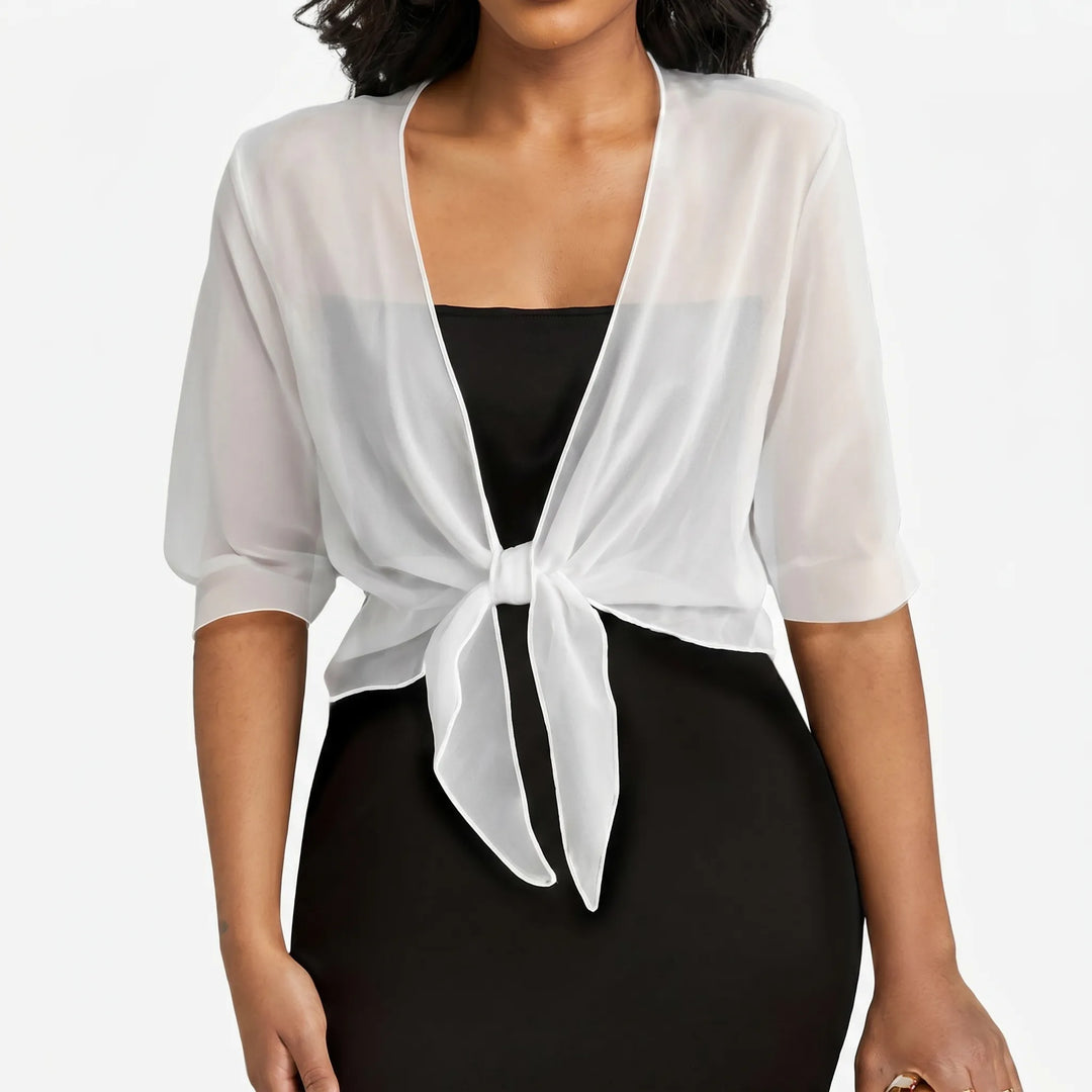 Dames Transparante Bolero Met Strikdetail En Halflange Mouwen in Wit