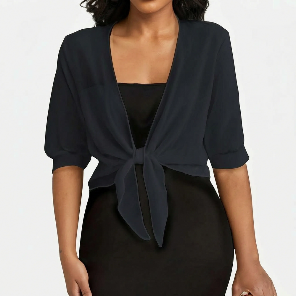 Dames Transparante Bolero Met Strikdetail En Halflange Mouwen in Zwart