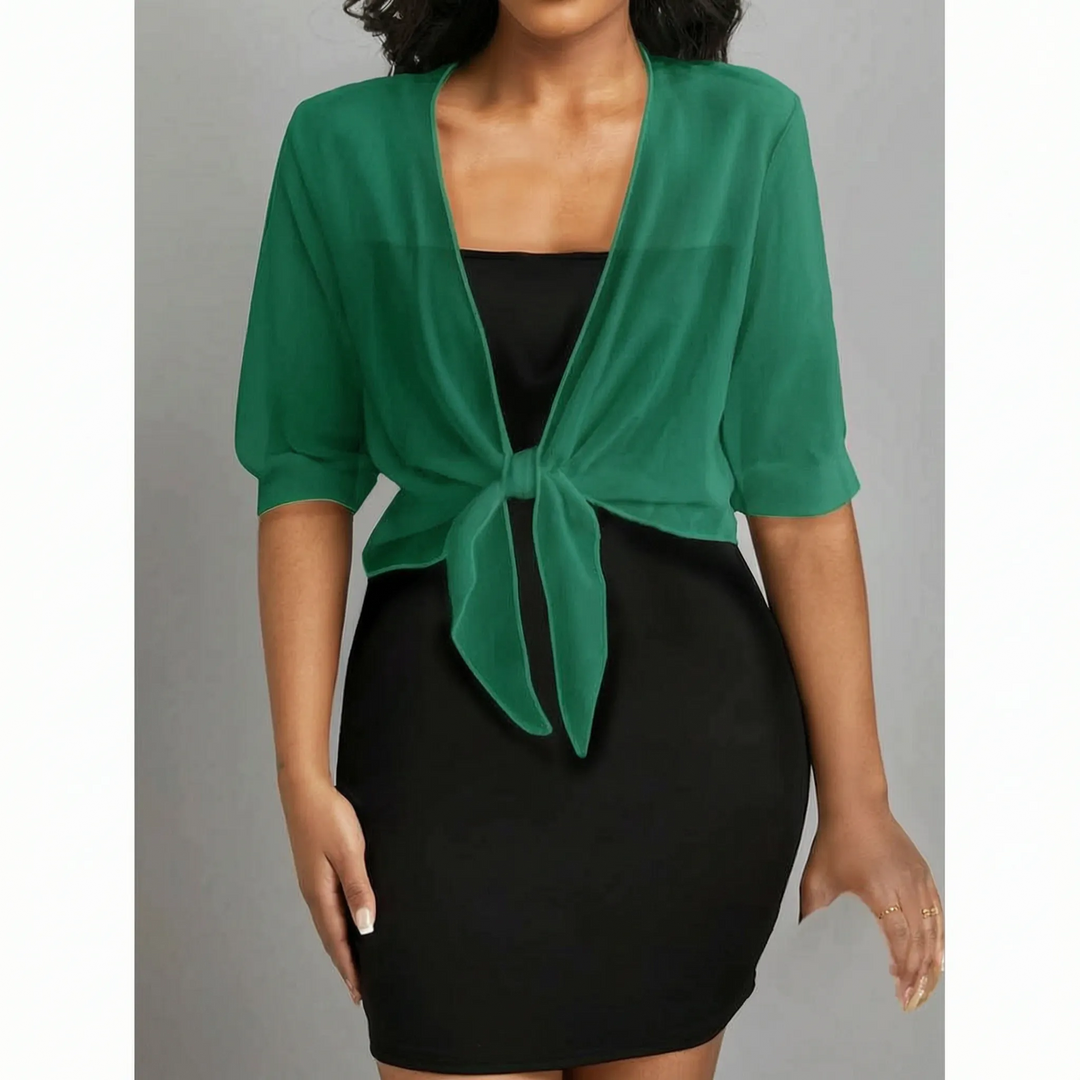 Dames Transparante Bolero Met Strikdetail En Halflange Mouwen in Groen
