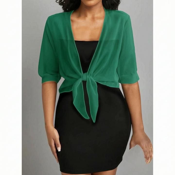 Dames Transparante Bolero Met Strikdetail En Halflange Mouwen in Groen