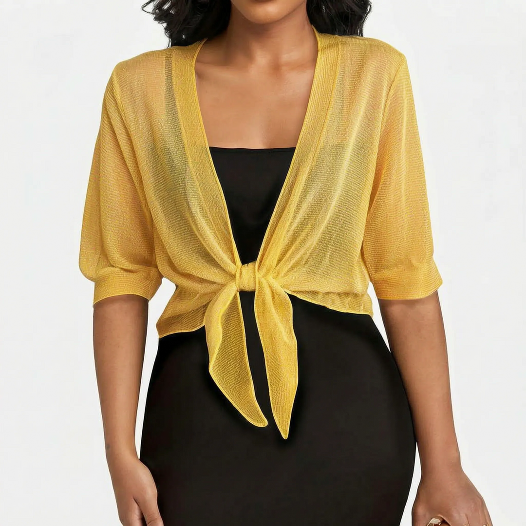 Dames Transparante Bolero Met Strikdetail En Halflange Mouwen in Geel