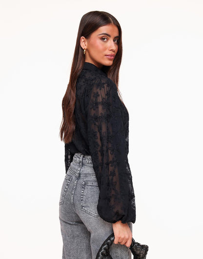 Damesblouse met bloemenprint en pofmouwen
