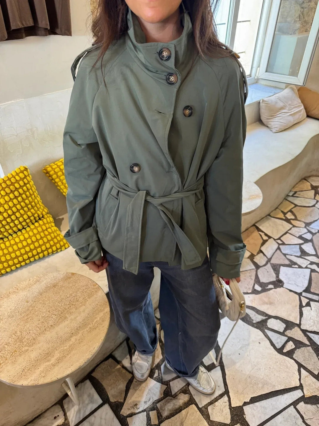 Dames Getailleerde Trenchcoat Met Taillegordel in Donkergroen