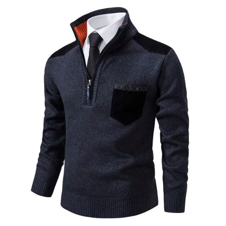 Heren trui met halve rits en contrastdetails - afbeelding 6