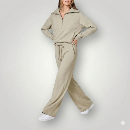 Trui met halve rits voor dames en wijde broek  Co-ord set Modehuis-Nederland