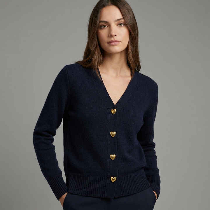 Dames vest met hartvormige sierknopen en V-hals 2