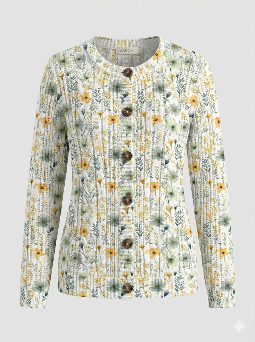 Dames gebreid vest met bloemenprint en knoopsluiting 7