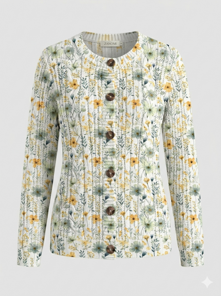 Dames gebreid vest met bloemenprint en knoopsluiting 7