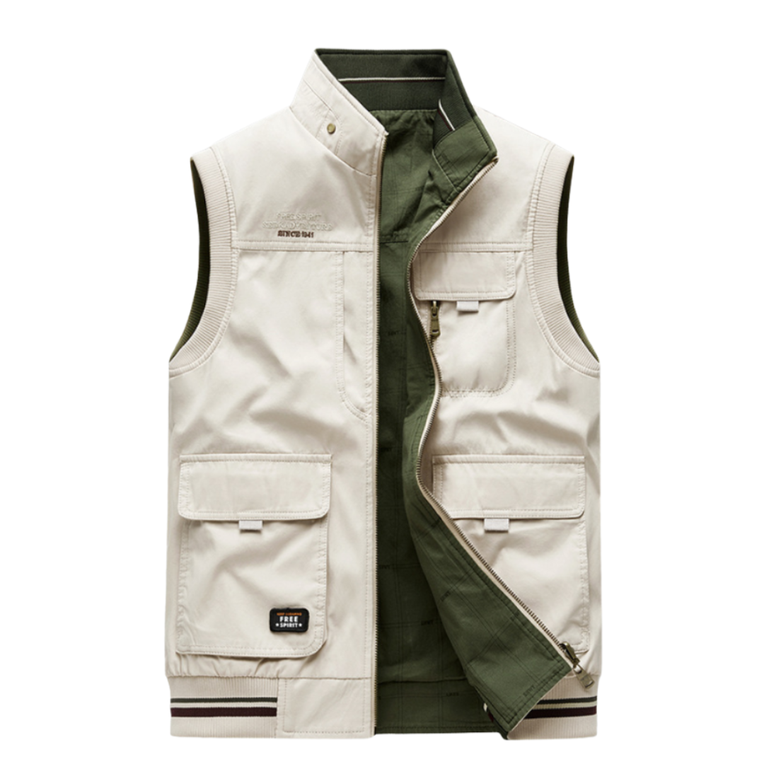 Heren Vest Met Moderne Pasvorm En Open Draagwijze in Beige