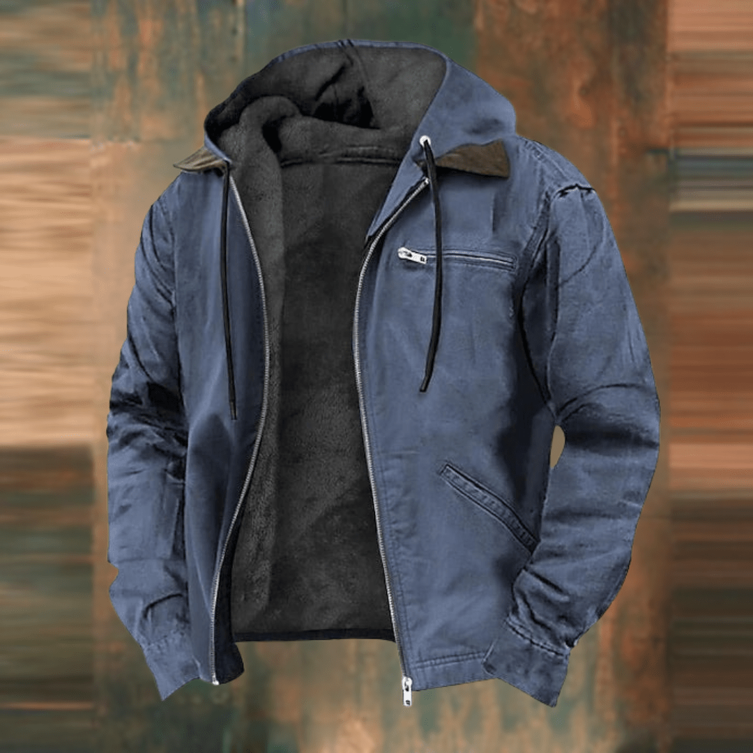 Heren Vintage Jas Met Gevoerde Capuchon En Borstzakken in Blauw