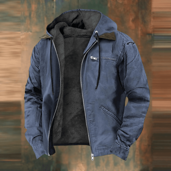 Heren Vintage Jas Met Gevoerde Capuchon En Borstzakken in Blauw