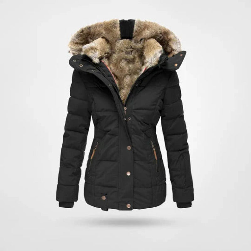 Dames Winterjas Met Gevoerde Capuchon En Dubbele Sluiting in Zwart