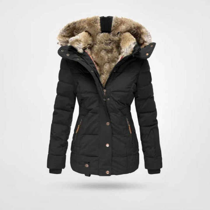 Dames Winterjas Met Gevoerde Capuchon En Dubbele Sluiting in Zwart