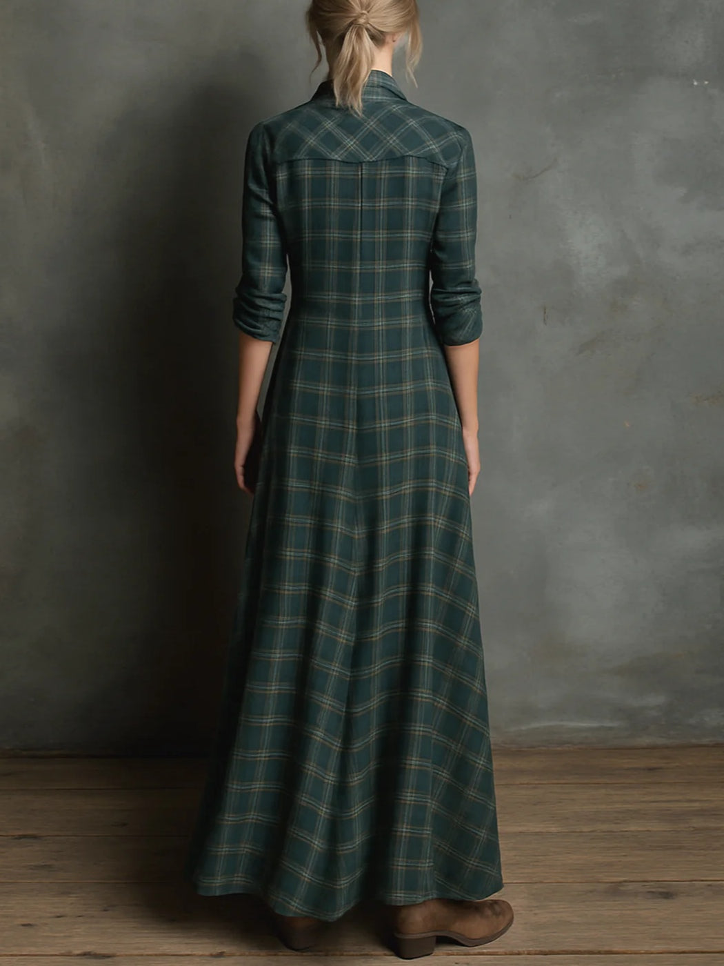 Dames maxi overhemdjurk met ruitdessin - afbeelding 4
