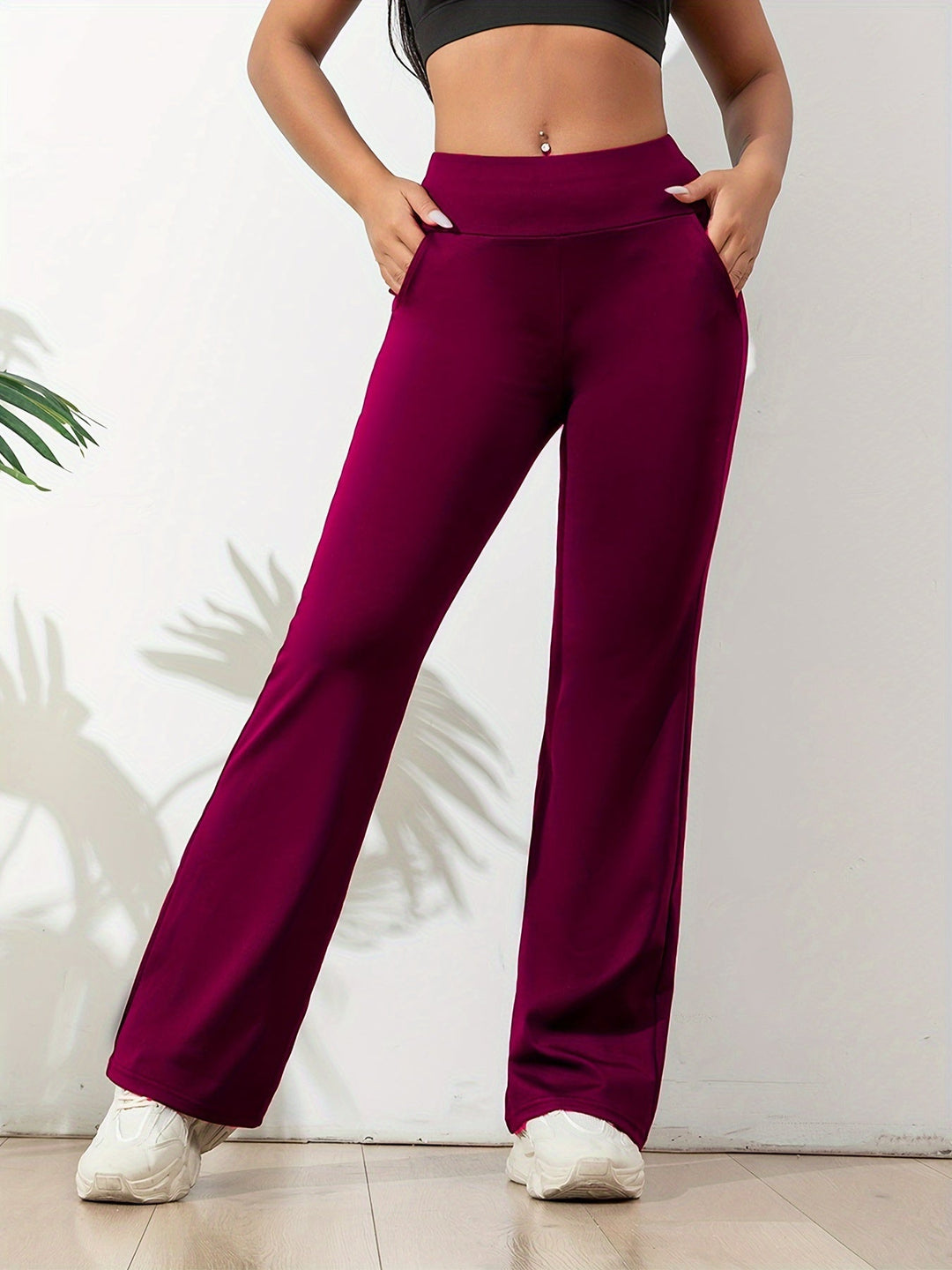 Dames Flared Legging Met Hoge Taille En Zakken in Rood