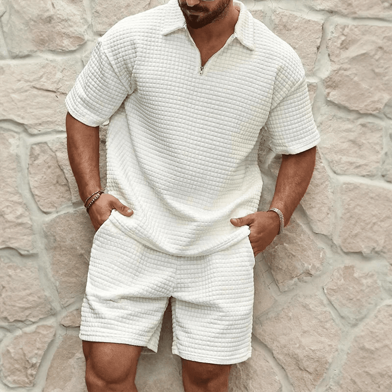 Heren Zomerset Met Poloshirt En Bijpassende Short in Wit