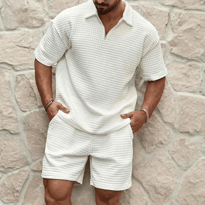 Heren Zomerset Met Poloshirt En Bijpassende Short in Wit