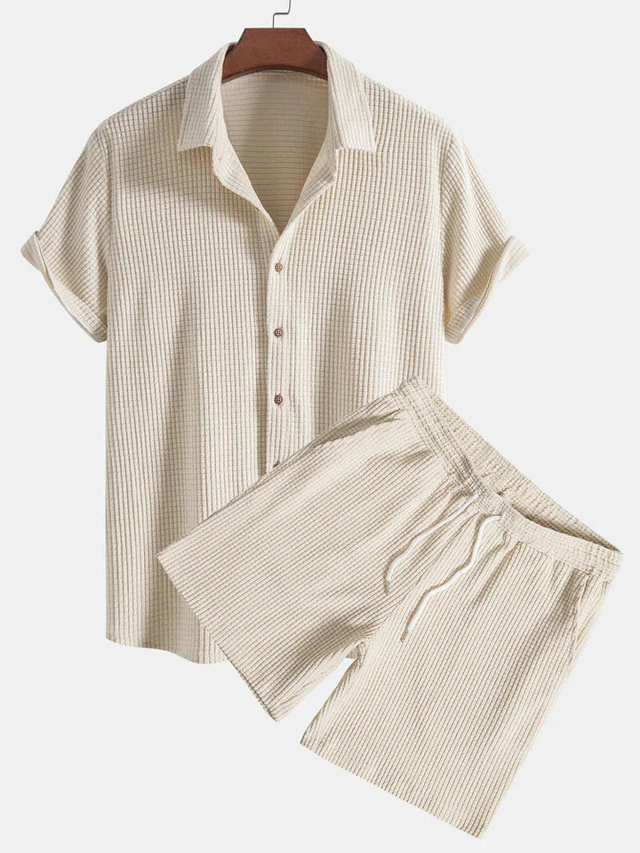 Heren Zomerset Met Ribpatroon En Korte Mouwen in Beige