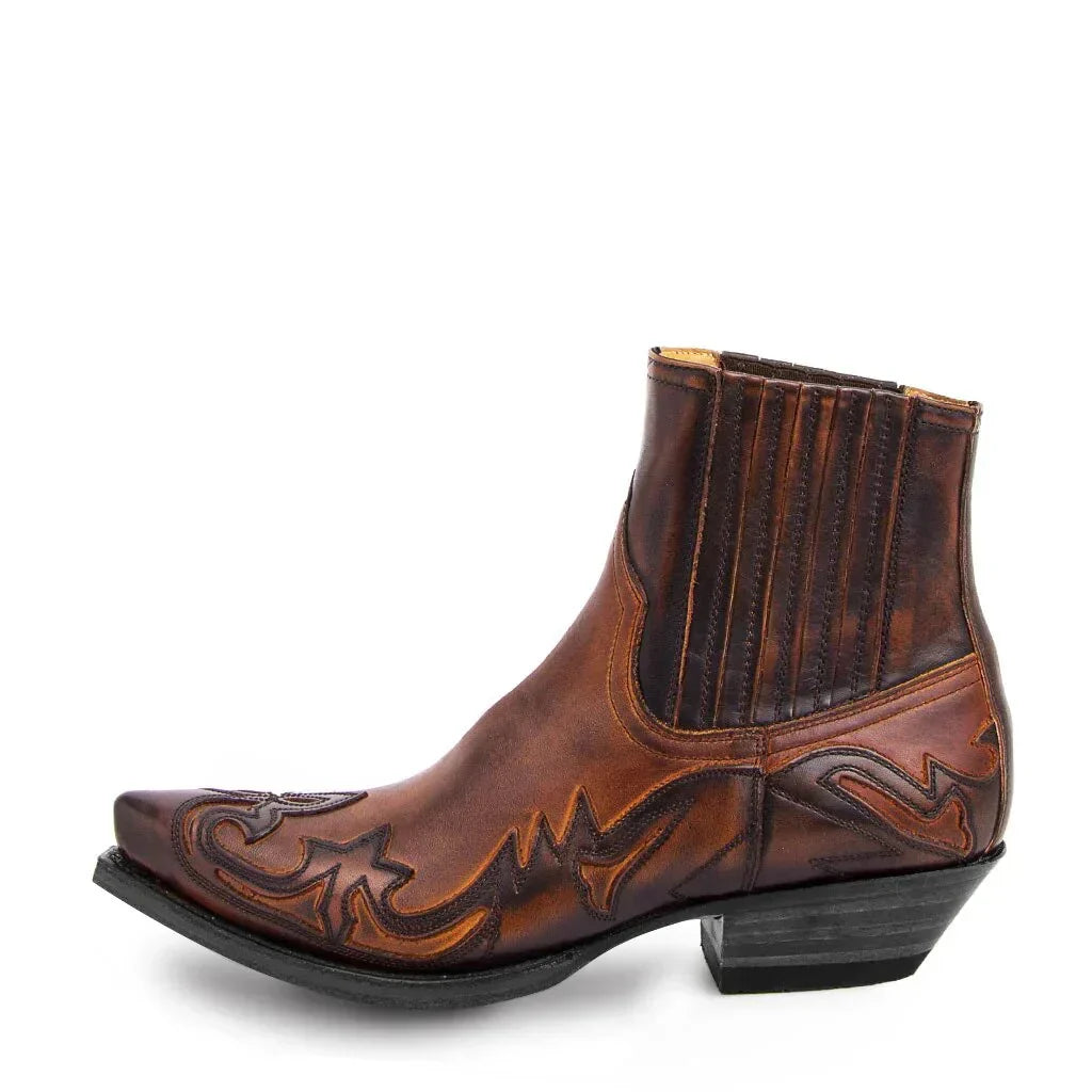 Heren leren cowboylaarzen met stevige hak 2