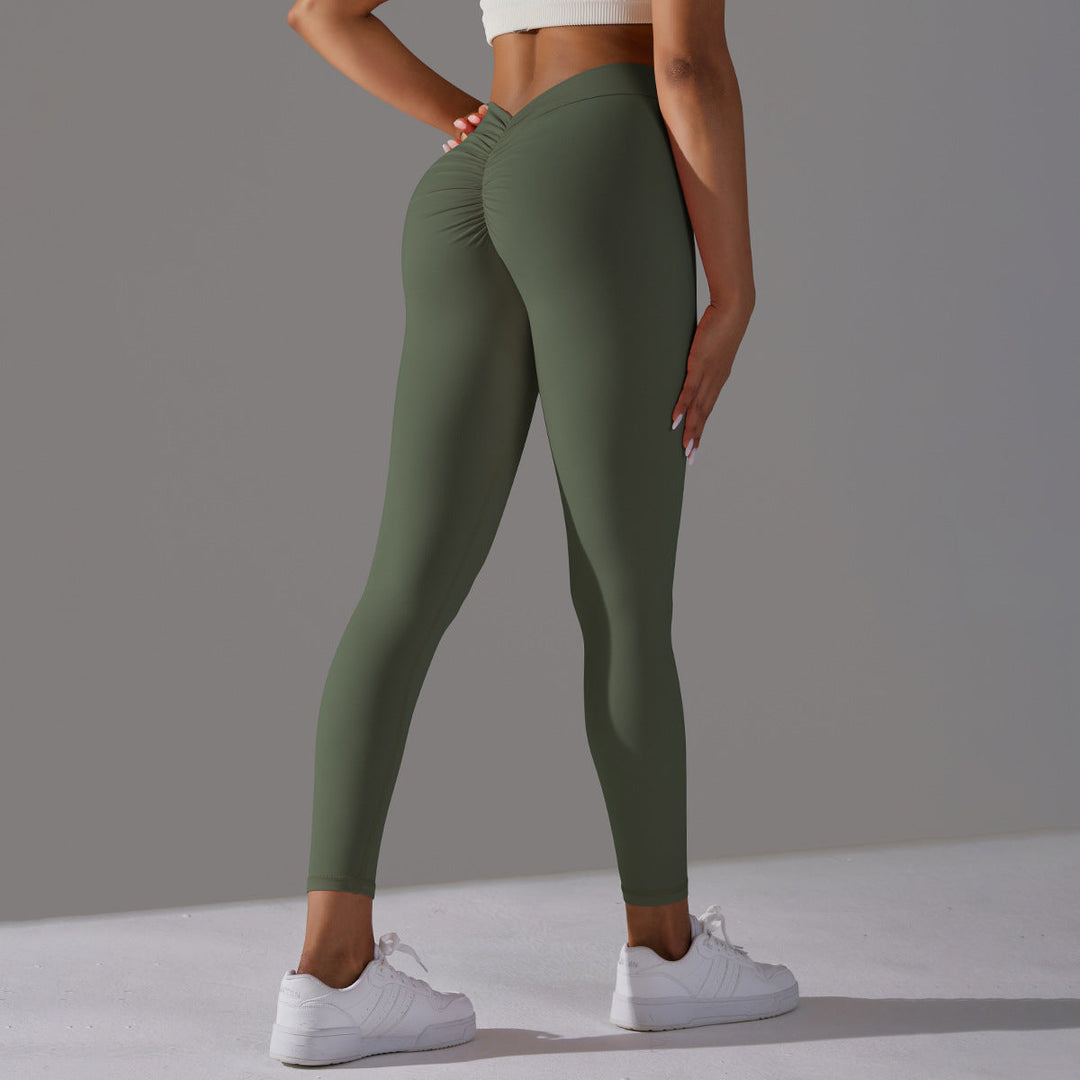 Dames Elastische Sportlegging Met Scrunch Naad En Hoge Taille in Legergroen